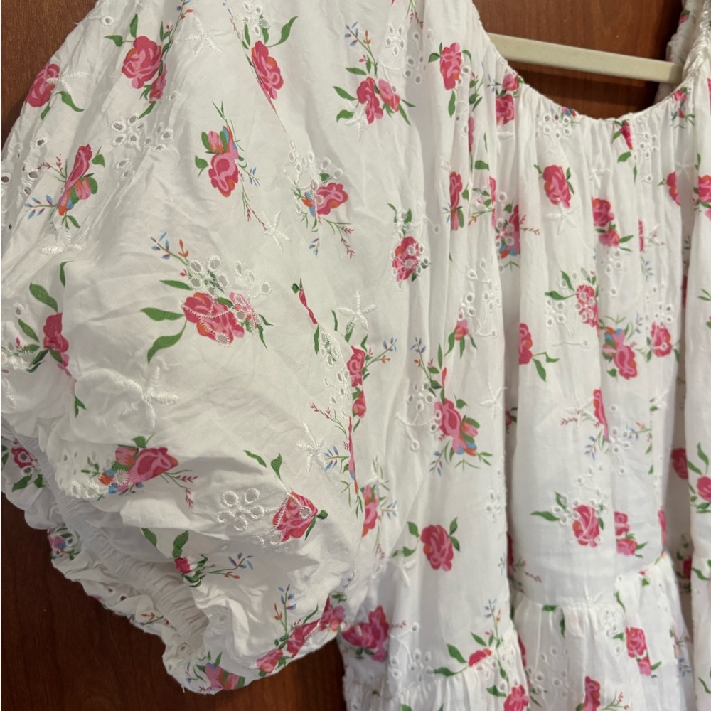 English Factory White and Pink Floral tie back Dress - Picture 2 of 7